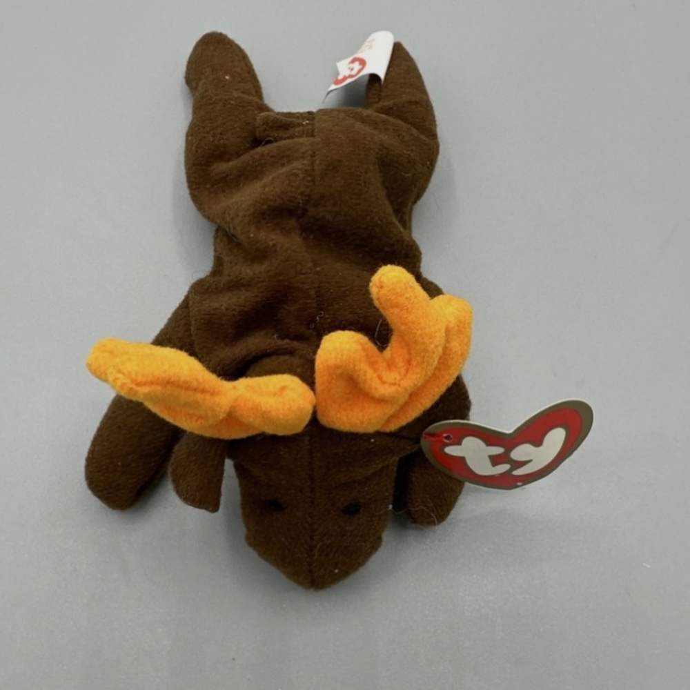 McDonald’s TY Beanie Baby chocolate the Moose Plush with Orange Antlers - New!